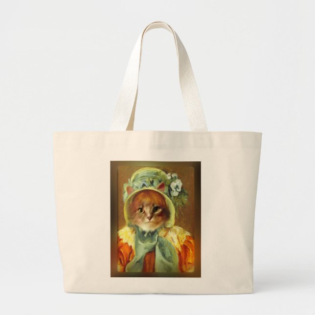 Bolsa Tote Grande Gato de Mary Cassatt em Bonnet (Frente)