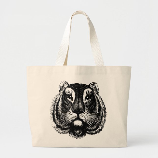 Bolsa Tote Grande Gato de Tigre Antiquado no Saco de Tote (Frente)