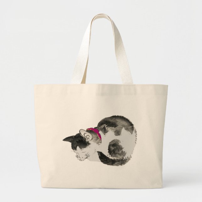 Bolsa Tote Grande Gato de toalha dormindo (Frente)