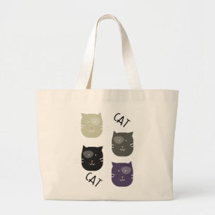 Bolsa Tote Grande Gato Fofo com Manchas e Biblioteca de Textos