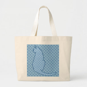 Bolsa Tote Grande Gato Japonês - Blue Kimono Impressão