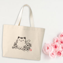 Gato Japonês Fofo e Sakura com Carimbo "Neko"