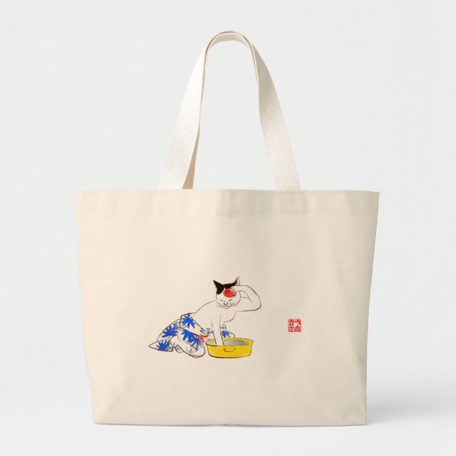 Bolsa Tote Grande Gato Japonês Humoroso - Balança I (Frente)