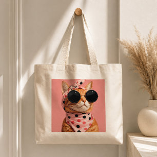 Bolsa Tote Grande Gato Laranja Legal com Bandana de Bolinhas em Esti