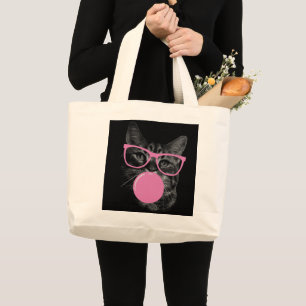 Bolsa Tote Grande Gato legal com Óculos Rosa e Goma-Bolha