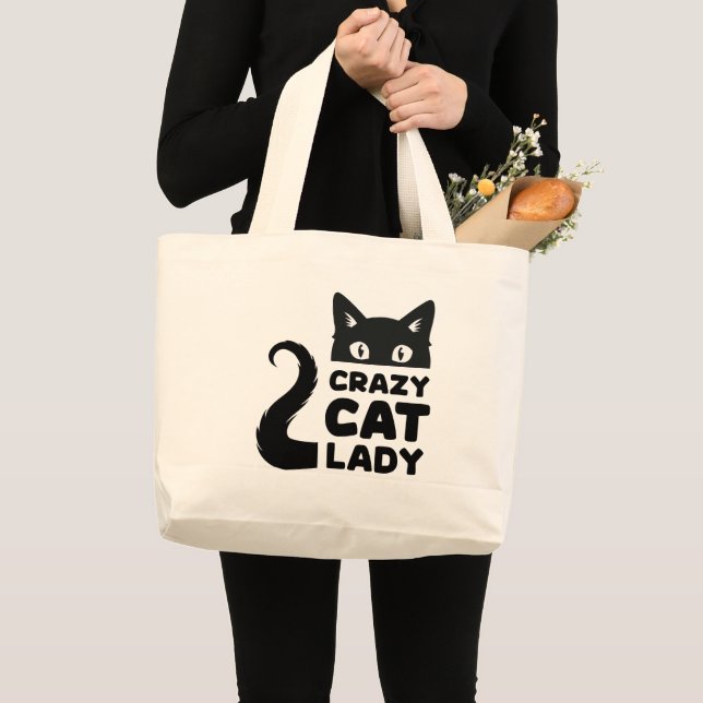Bolsa Tote Grande Gato Louco, Lady Grocery Tote Bag (Frente (produto))