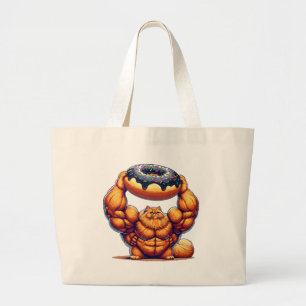 Bolsa Tote Grande Gato Musculoso Levantando Donut