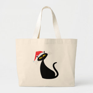 Bolsa Tote Grande Gato Negro em Santa Chapéu
