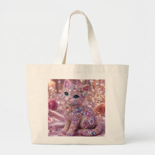 Bolsa Tote Grande Gato Noturno de Veludo Estético Impresso