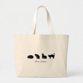 Bolsa Tote Grande Gato Preto Cute Engraçado Personalizável