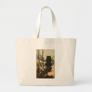 Bolsa Tote Grande Gato Preto de Halloween Assustador Vintage Rackham
