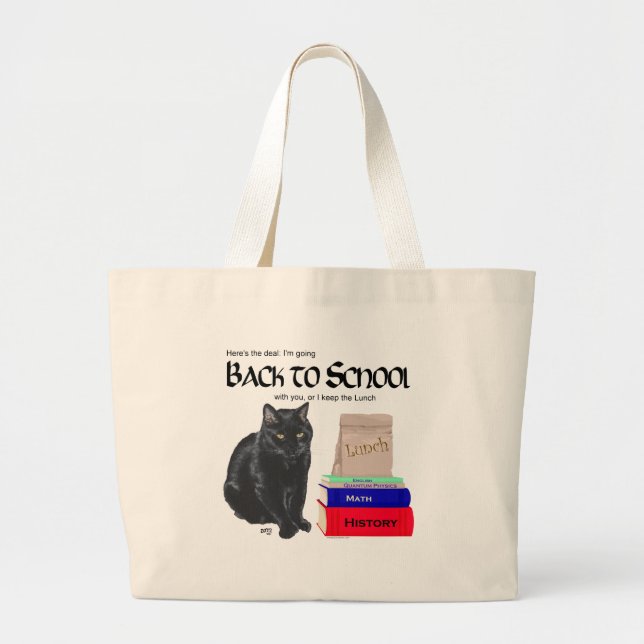 Bolsa Tote Grande Gato Preto de Volta à Escola (Frente)
