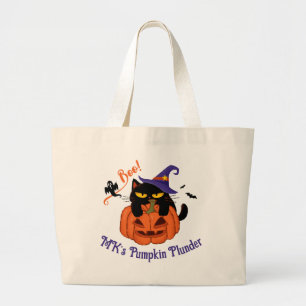 Bolsa Tote Grande Gato Preto Fofo Saque de Abóbora de Halloween