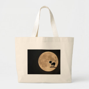 Bolsa Tote Grande Gato preto gótico do Dia das Bruxas com Lua cheia