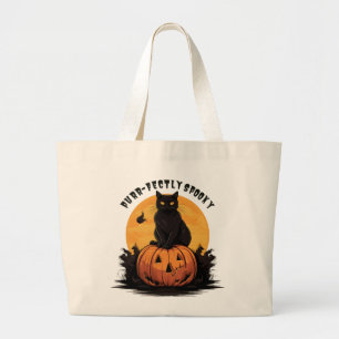 Bolsa Tote Grande Gato Preto Perfeitamente Assustador em Abóbora de 