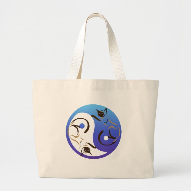Bolsa Tote Grande Gato Siamese Yin e saco de Yang (Frente)