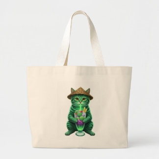 Bolsa Tote Grande Gato verde bebendo gelo