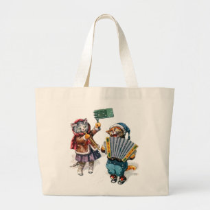 Bolsa Tote Grande Gatos Bons Tocam Acordeão na Neve