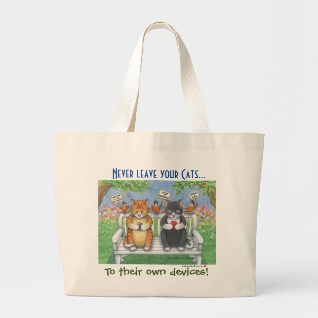 Bolsa Tote Grande Gatos (Bud & Tony) usando smartphones Tote Bag (Frente)