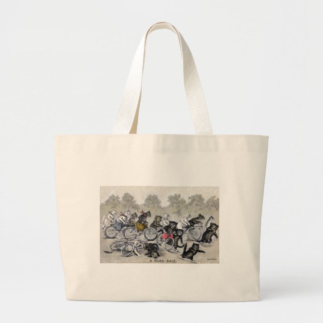 Bolsa Tote Grande Gatos da equitação da bicicleta (Frente)