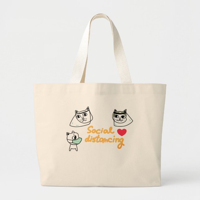 BOLSA TOTE GRANDE GATOS E CACHORROS DE DISTÂNCIA SOCIAL COM SACO DE  (Frente)