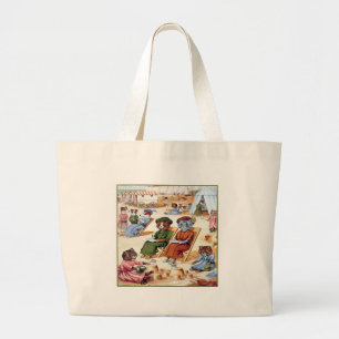 Bolsa Tote Grande Gatos na praia por Louis Wain