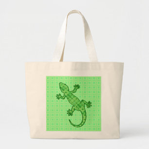 Bolsa Tote Grande Geco tribal do batik - limão e verde esmeralda