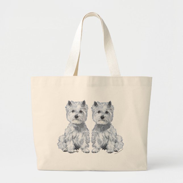 Bolsa Tote Grande Gêmeos West Highland White Terrier! (Frente)