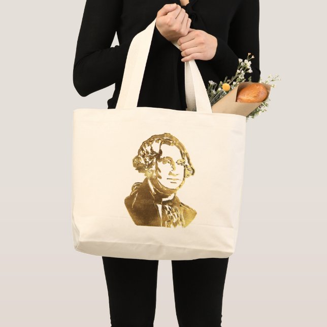 Bolsa Tote Grande George Washington Portrait Dourado Look Elegante (Frente (produto))