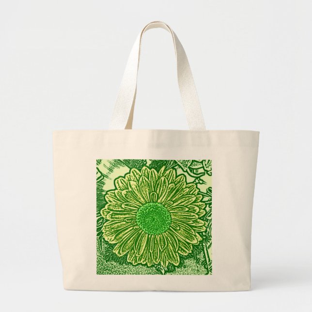 Bolsa Tote Grande Gerbera Daisy Block Impressão - verde limão (Frente)