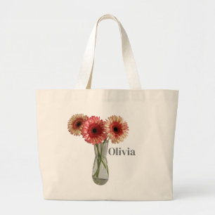 Bolsa Tote Grande Gerbera Daisy Flores bonito Em Foto Vase
