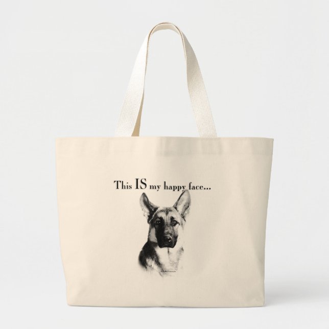 Bolsa Tote Grande German shepherd de rosto feliz (Frente)