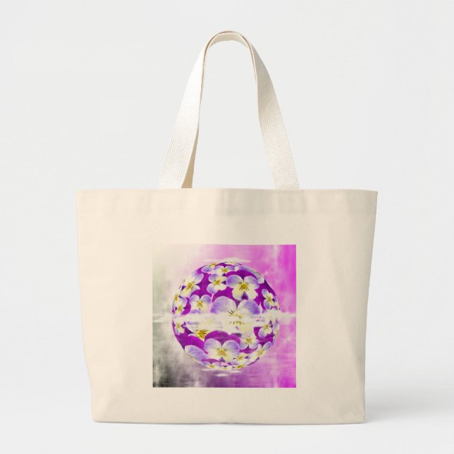 Bolsa Tote Grande Globo de padrão de flores violeta sutil e simples (Frente)