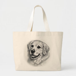 Bolsa Tote Grande Golden Retriever Artistic Sketch Portrait Tote Bag
