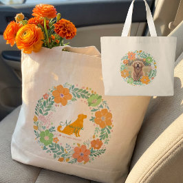Bolsa Tote Grande Golden Retriever Pastel Orange Personalized