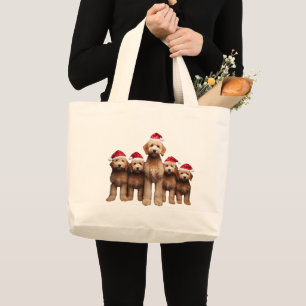 Bolsa Tote Grande Goldendoodle de Natal, Xmas Labradoodle Crew