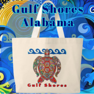 Bolsa Tote Grande Golfo Pérsico Alabama - Tartaruga do Mar Mosaico C