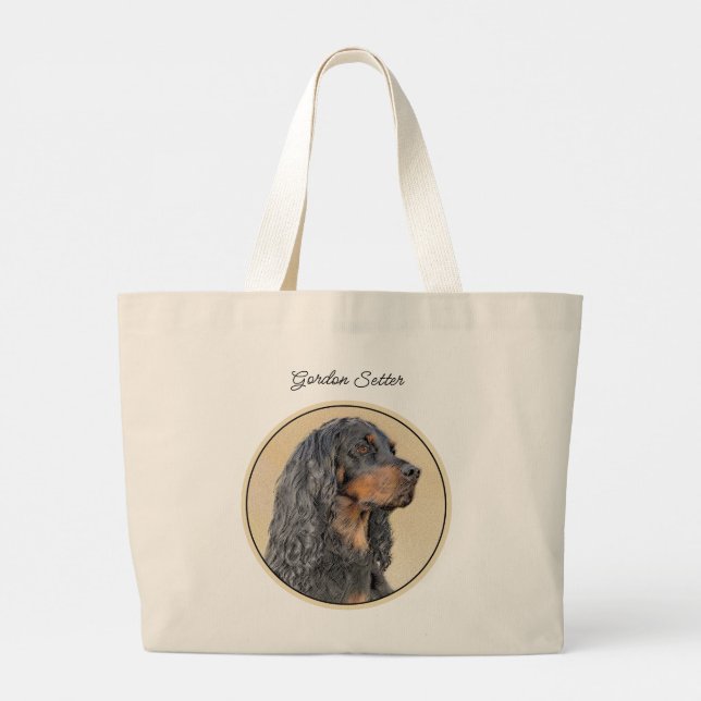 Bolsa Tote Grande Gordon Setter Pintando a Arte Original de Cachorro (Verso)