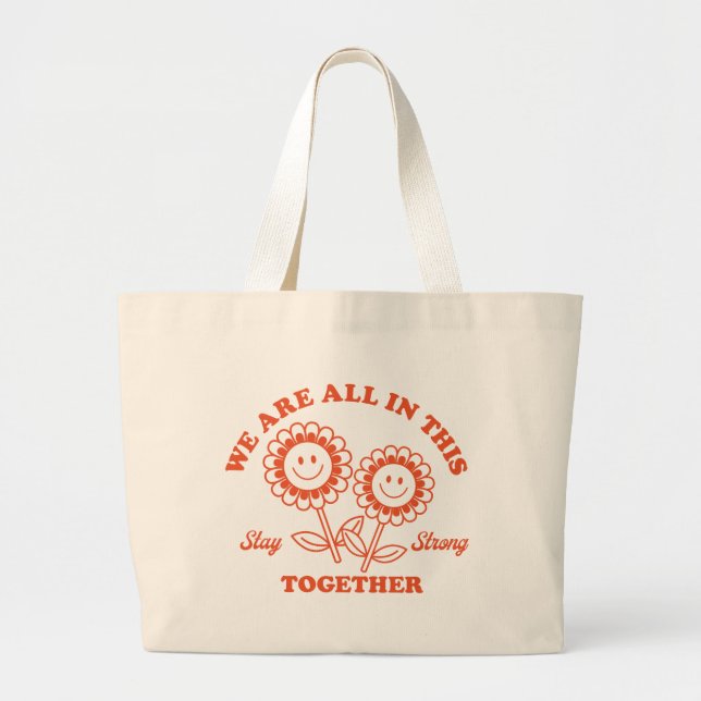 Bolsa Tote Grande Gráfico da Flor Retro Feliz (Frente)