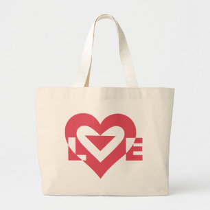 Bolsa Tote Grande Gráfico de Amor legal, Rosa Cereja