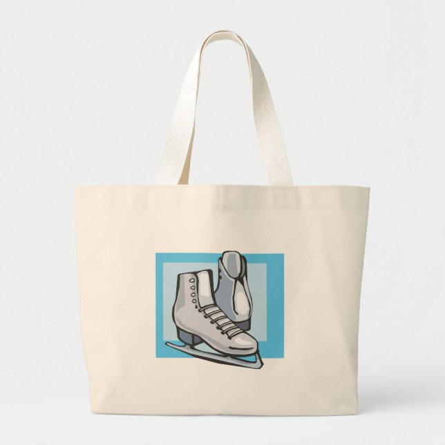 Bolsa Tote Grande gráfico de skates de gelo branco (Frente)