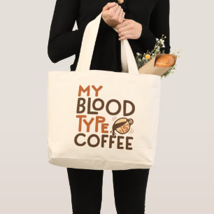 Bolsa Tote Grande Gráfico do Tipo Sanguíneo Café para Presente de Am