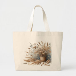 Bolsa Tote Grande Grama das Pampas Floral Boho Moderno para Outono 