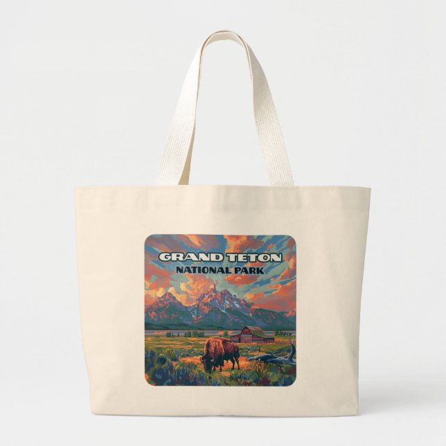 Bolsa Tote Grande Grand Teton National Park Mounties Bison Wyoming (Frente)