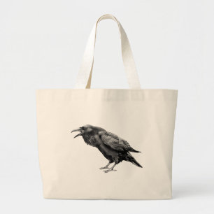 Bolsa Tote Grande Grande Black Raven ou Crow Halloween Gothic Spooky