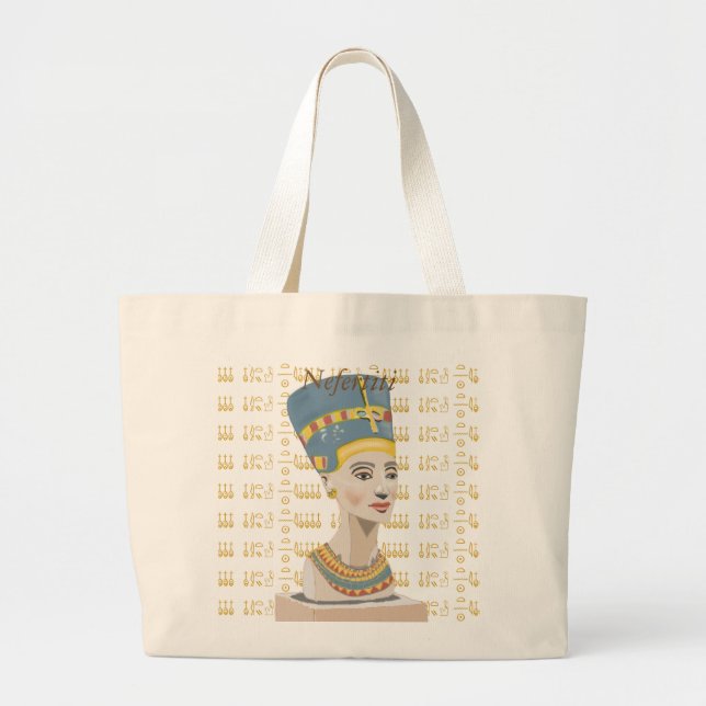 Bolsa Tote Grande Grande design de Nefertiti e cartuchos (Frente)