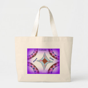 Bolsa Tote Grande "Gratidão Paz Amor Unir" Mandala Art Impressão