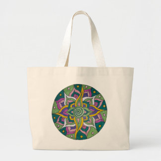 Bolsa Tote Grande Green/Pink Lotus Mandala Tote Bag