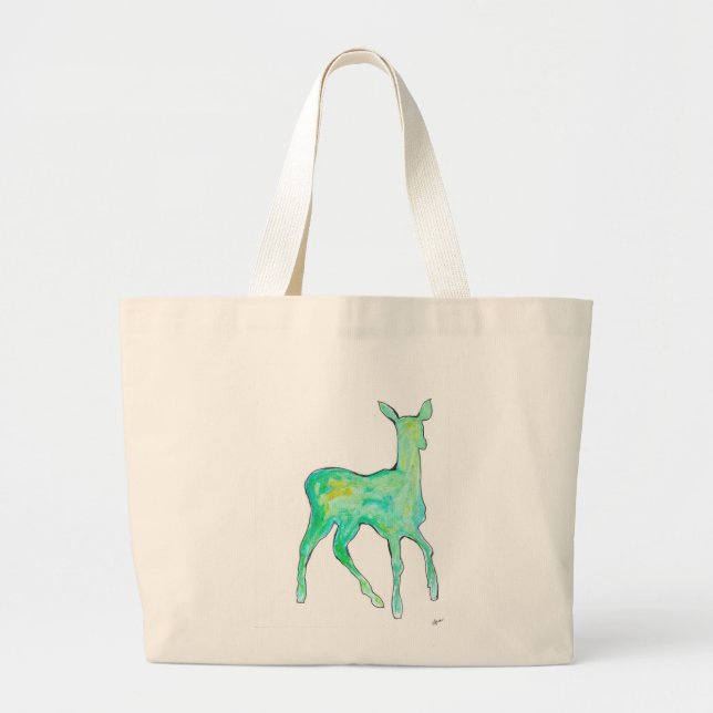 Bolsa Tote Grande Green Watercolor Deer Bag (Frente)