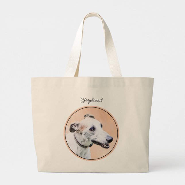 Bolsa Tote Grande Greyhound Pintando Cachorro Branco Branco Branco B (Verso)